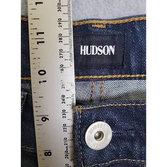 Hudson Jeans Mens 30 36x28 Straight Byron 5 Point Dark Blue Stretch Low Rise - Picture 8 of 12